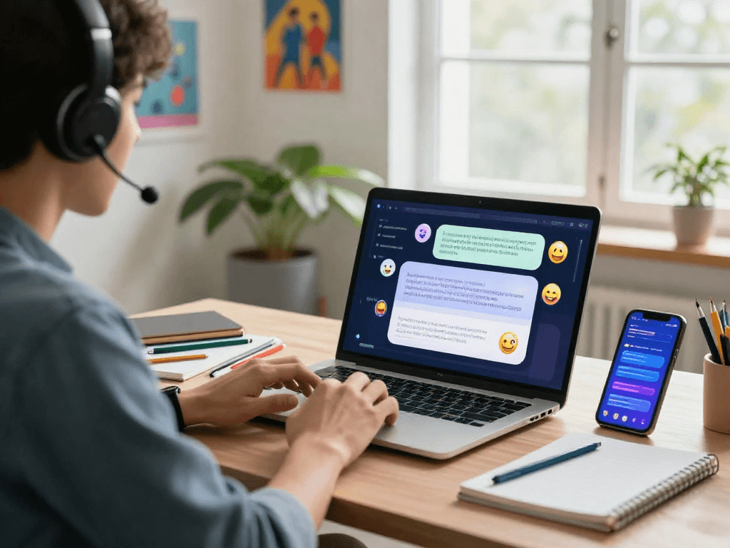 Engaging conversation with spicy chat AI in a modern workspace, showcasing vibrant visuals of interaction.