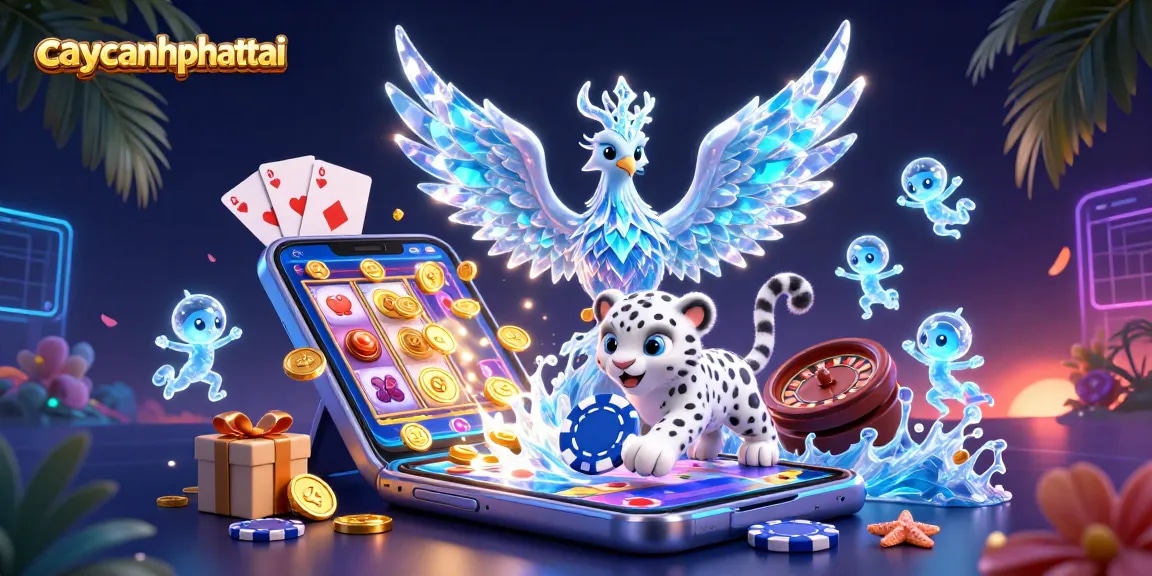 Spin the reels with caycanhphattai, featuring a vibrant 3D illustration of a phoenix and gaming elements.