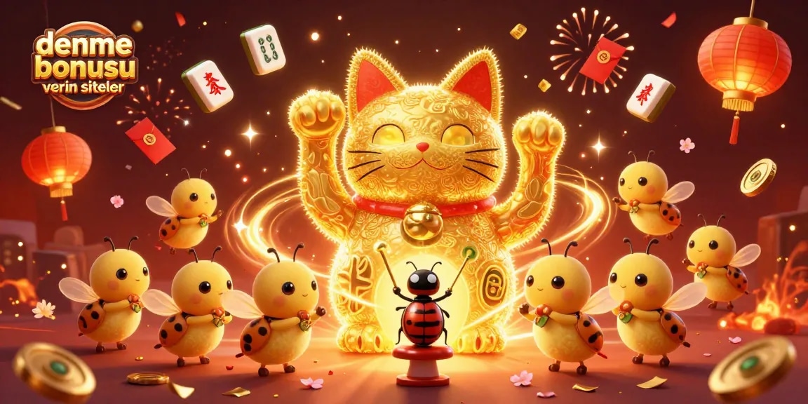 Engage with deneme bonusu veren siteler in a vibrant 3D casino-themed illustration filled with festive elements.