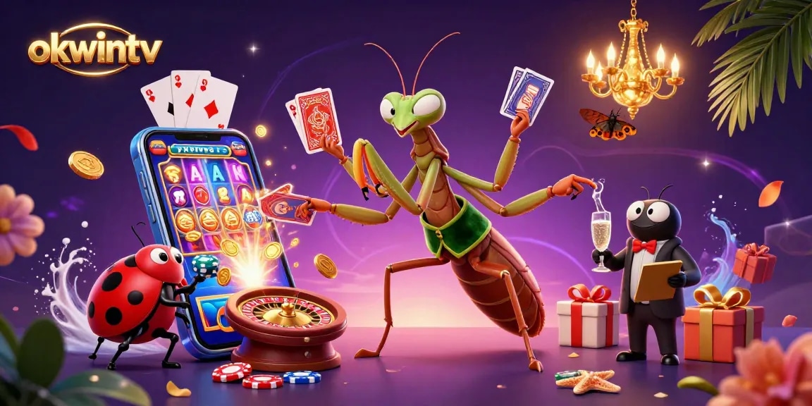 Engage with exciting games at OKWINTV, where a giant mantis and ladybug enhance the casino experience.