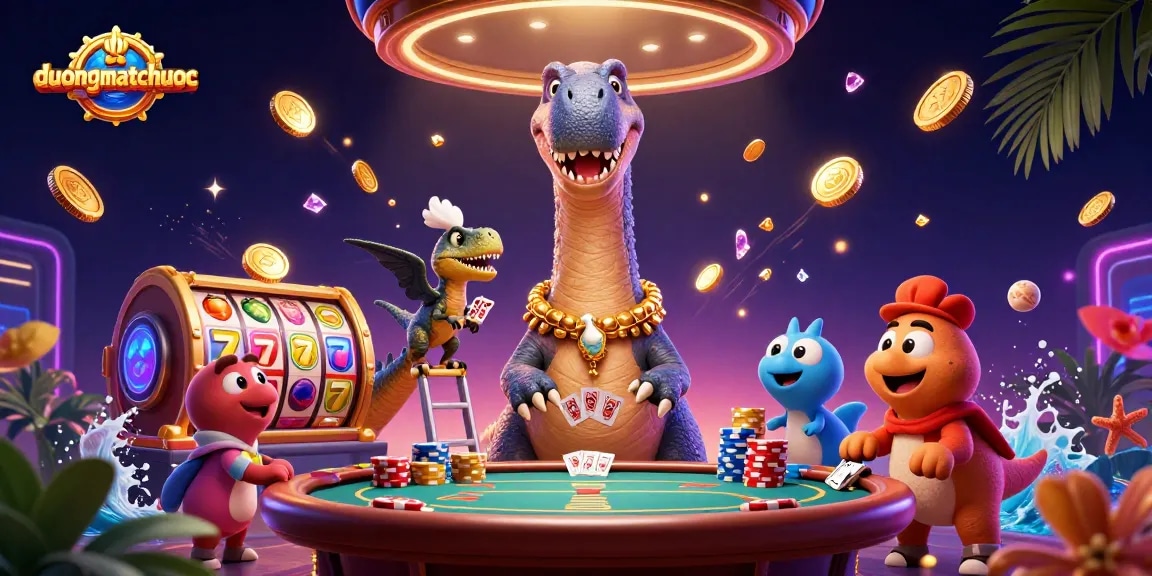 Engage in duongmatchuoc with a vibrant casino scene featuring characters and golden rewards.