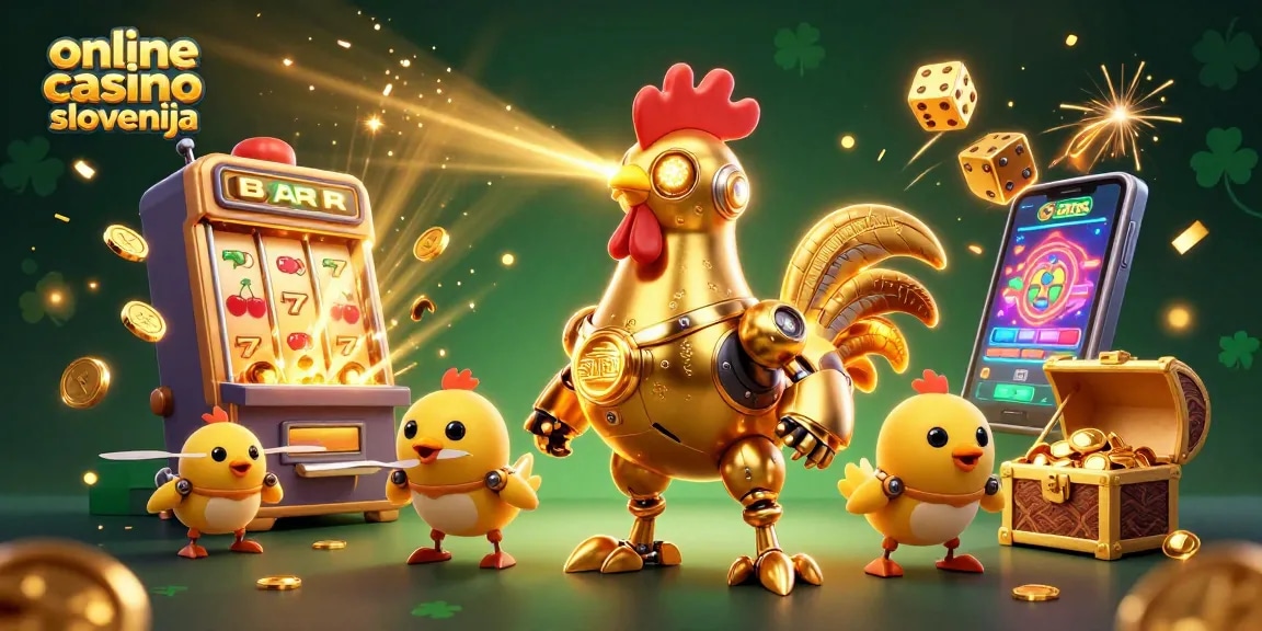 Spremljajte zabavno dogajanje v online casino Slovenija z animiranim robotom in jackpot zneski.