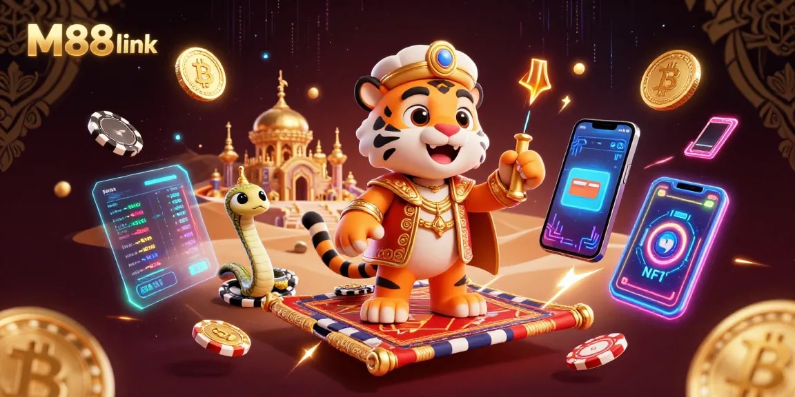Engage with thrilling M88 link adventures in this ultra-detailed digital casino illustration.