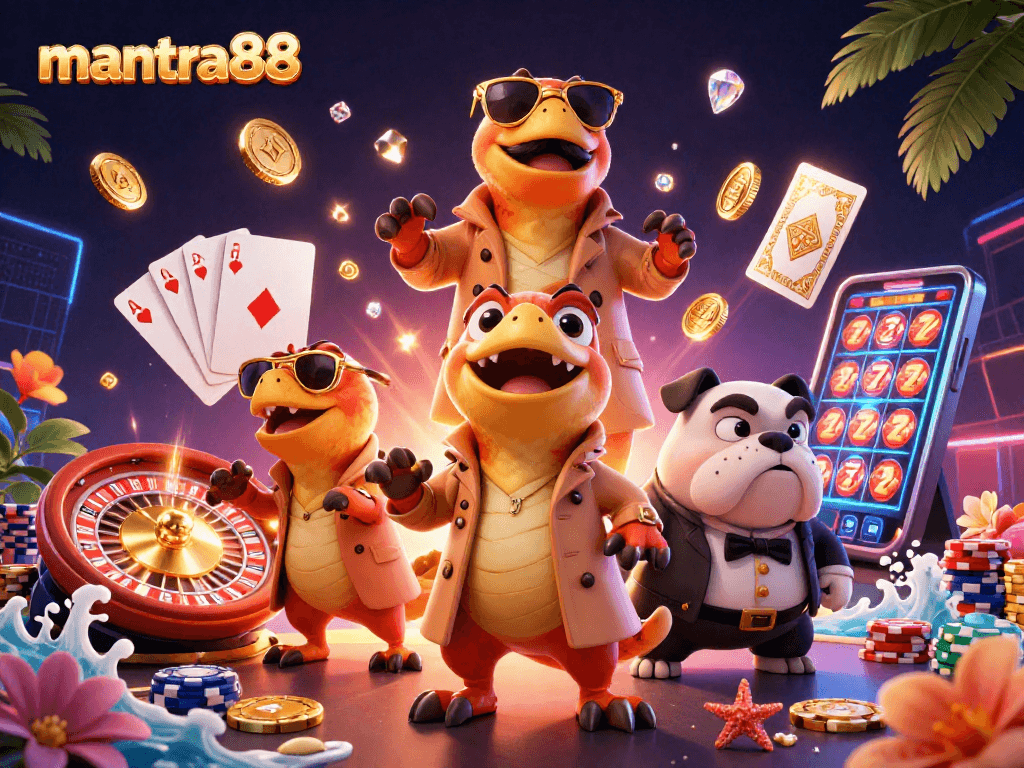 Experience the excitement of mantra88 with raptors in a trench coat trying to enter a VIP casino lounge.