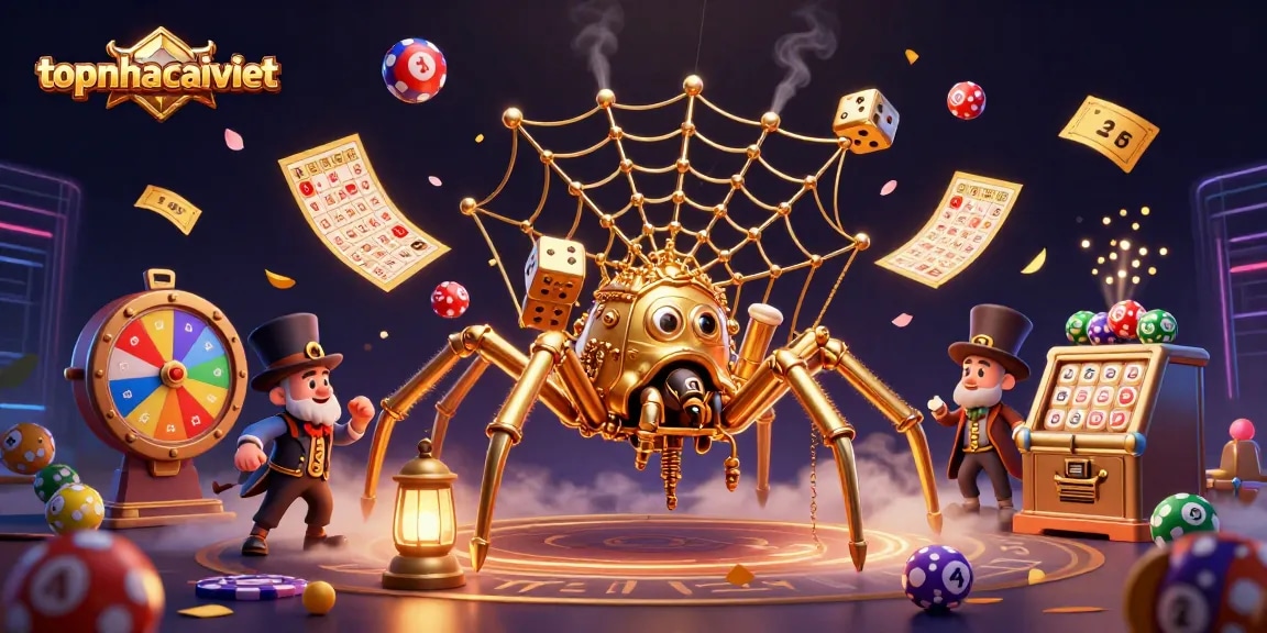 Engage in thrilling action at topnhacaiviet as the golden spider weaves its intricate web of fortune with vibrant game elements.