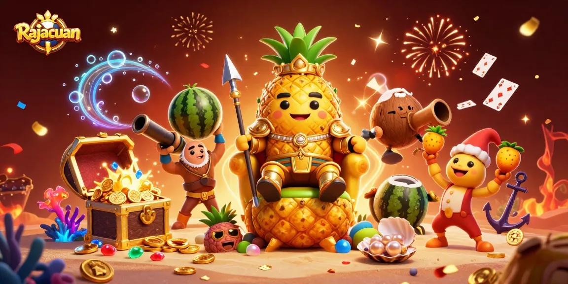 Join the excitement at Rajacuan with vibrant 3D illustration showcasing a casino adventure.