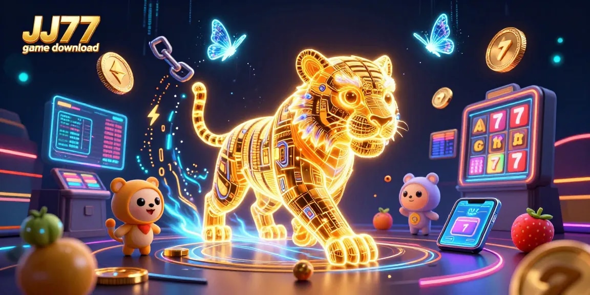 Experience the thrill of JJ77 game download for real money, featuring vibrant casino elements.