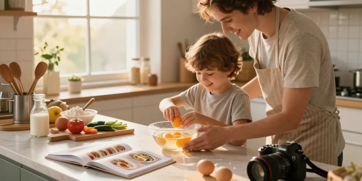 Uji kesegaran telur dengan metode Egg Float Test dari https://www.eggfloattest.com/contact dalam suasana dapur cerah dan hangat.