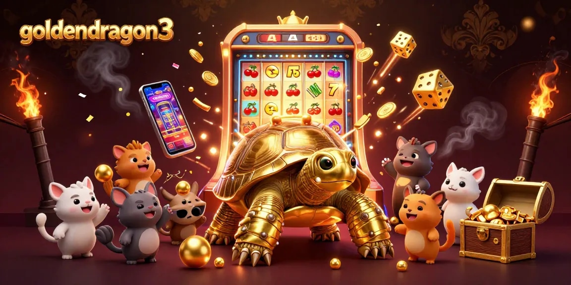 Experience the thrill of goldendragon3 as a colossal tortoise pinball machine captivates eager players in a dazzling casino scene.