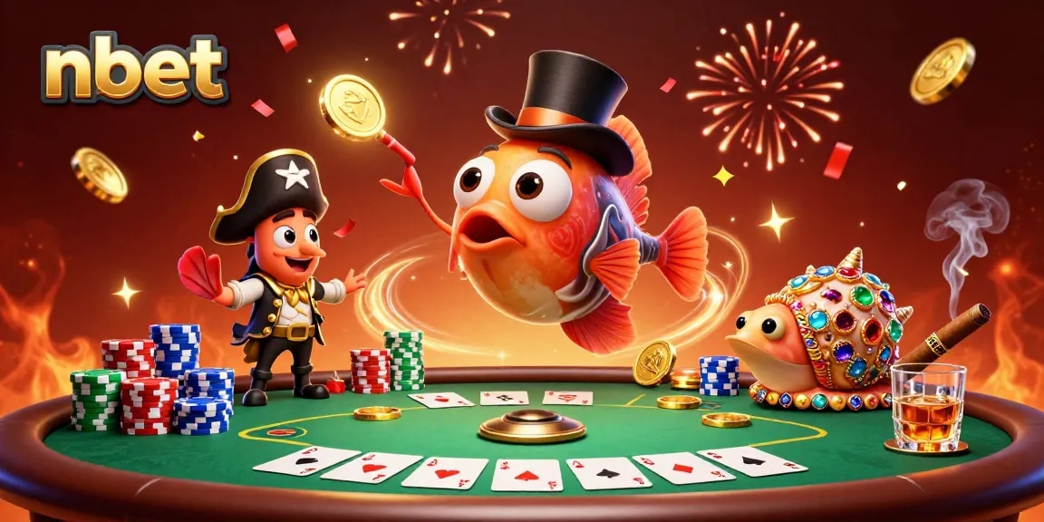 Engage in thrilling nbet action with glowing lure and shiny poker chips in festive casino scene.
