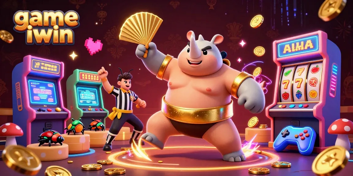 Engage with game iwin in a vibrant casino scene featuring a sumo beetle champion.