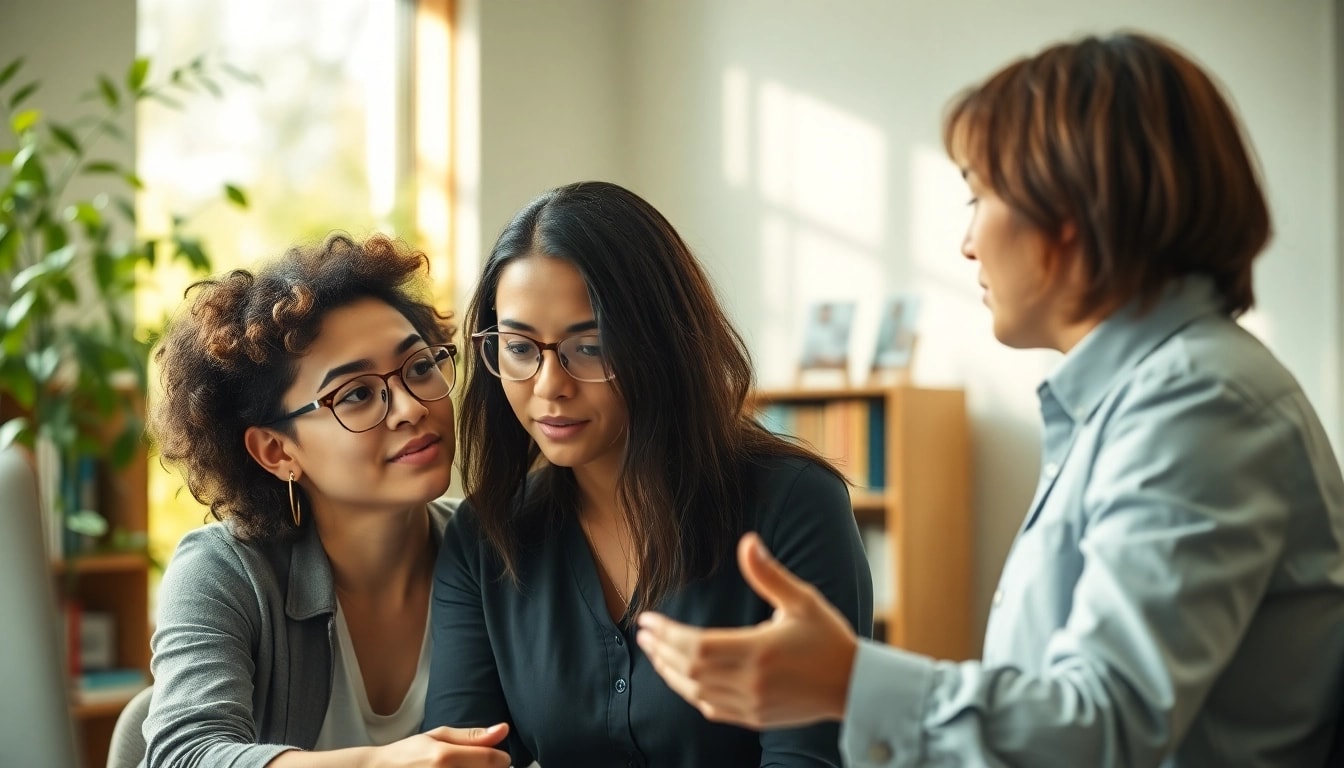 Find my true calling with a career coach assisting individuals in a bright office.
