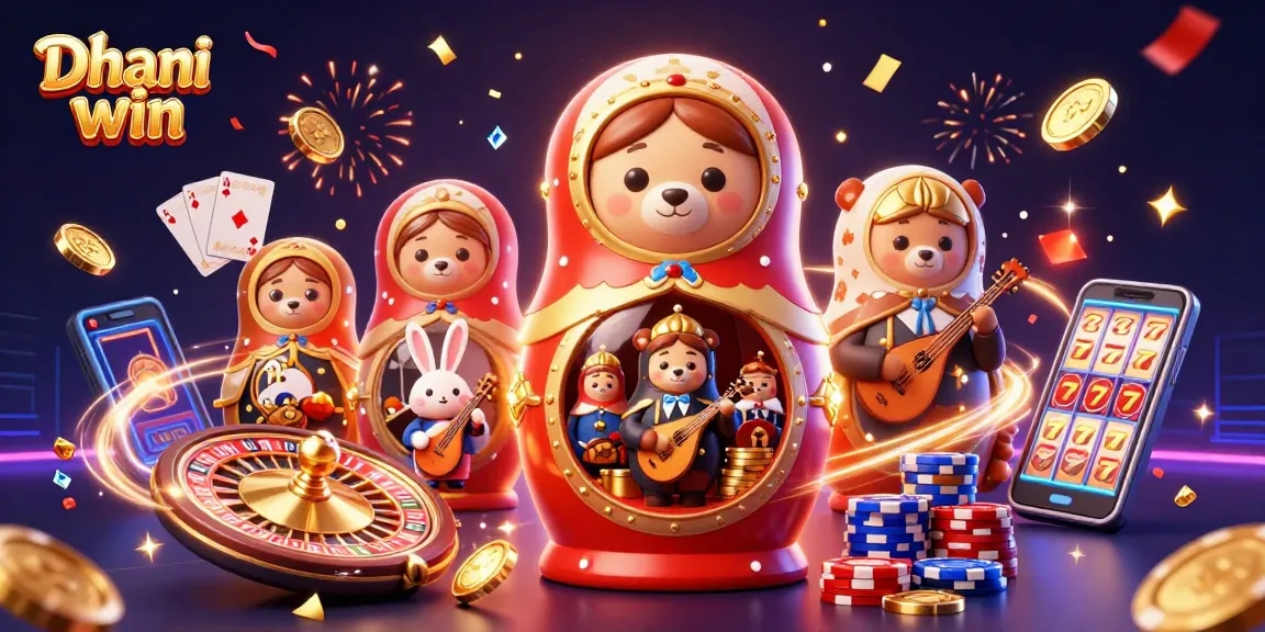 Dhani win players enjoy various casino games with colorful characters, coins, and thrilling action!