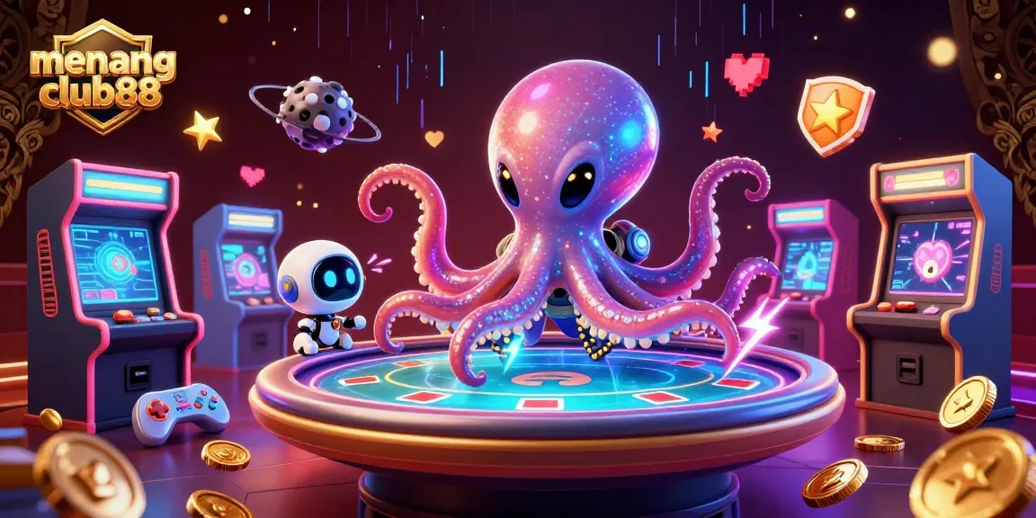 Experience winning moments at menangclub88 with vibrant gaming animations and cosmic characters.