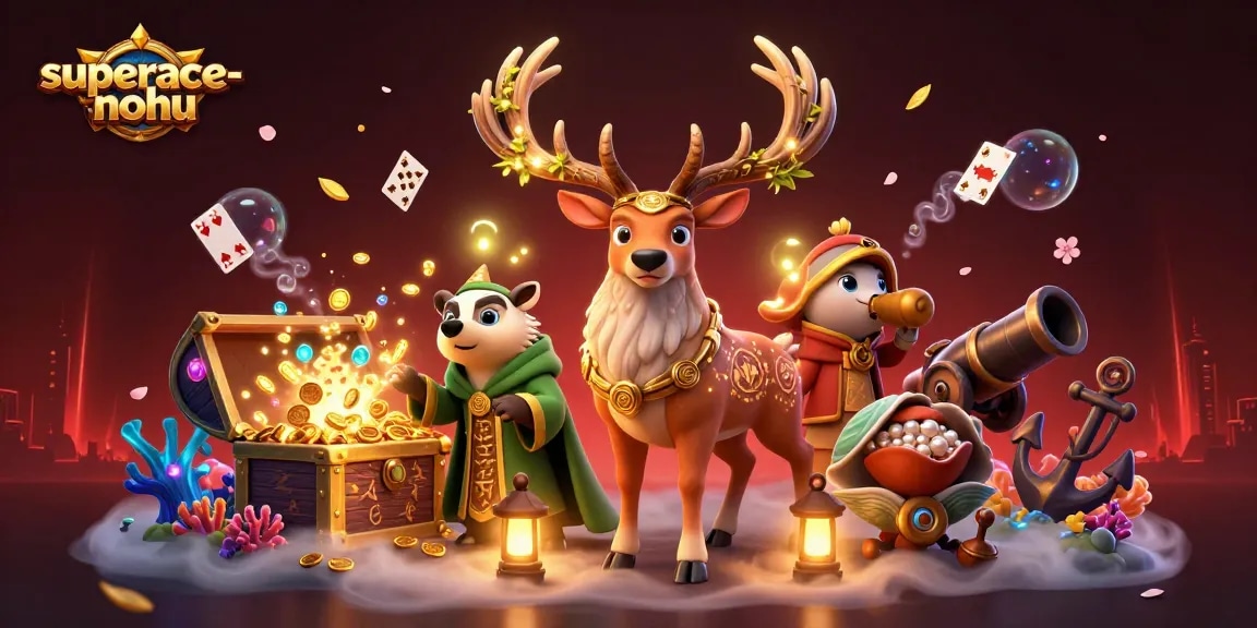Experience the magic of superace-nohu with a whimsical druid stag and treasures from the depths.