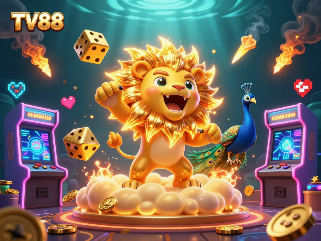 Experience thrilling wins at TV88 with colorful game elements and vibrant 3D casino graphics.