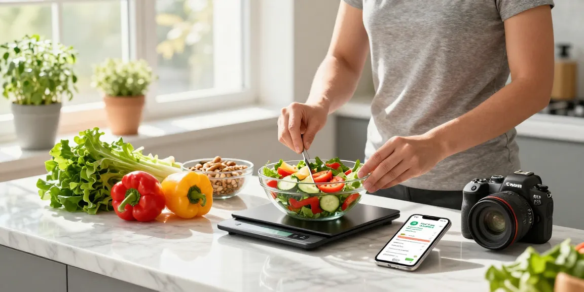 Preparing a fresh salad while using the best weight loss app for calorie tracking.