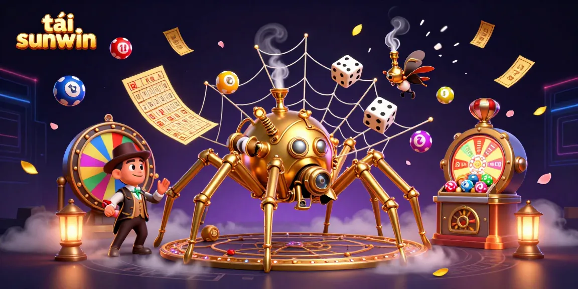 Engage in exciting gaming with tải sunwin featuring a steampunk spider and fly gentleman in a vibrant casino scene.