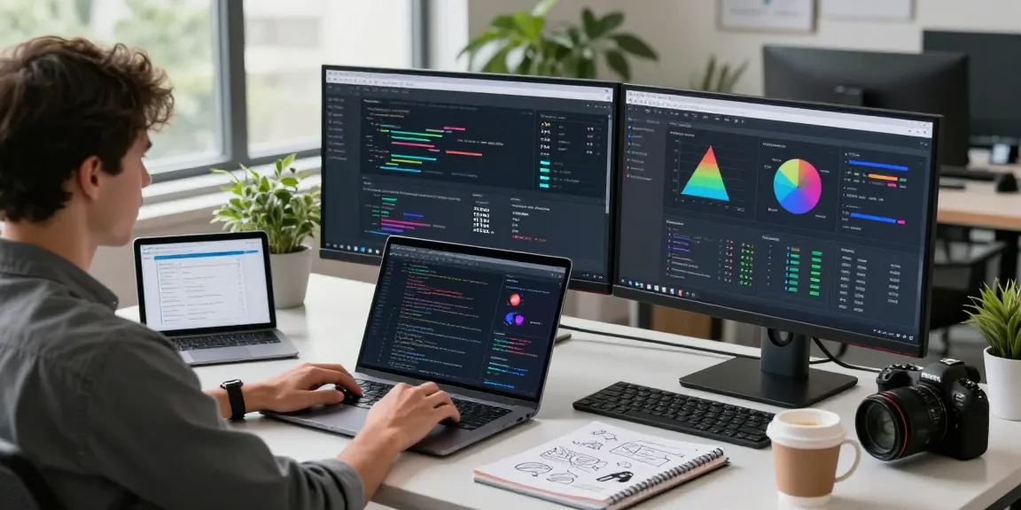 Developer analyzing NAGA2000 data insights in a dynamic tech workspace.