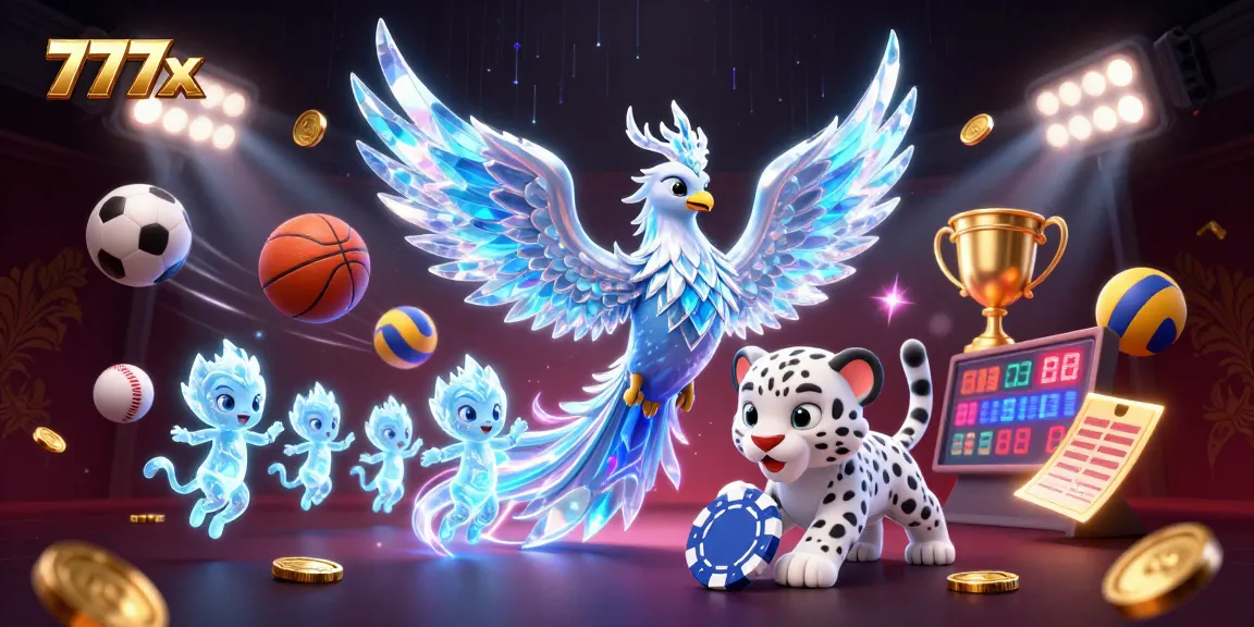 Experience the thrill of winning at 777x, featuring an ice phoenix, snow leopard, and vibrant gaming elements.