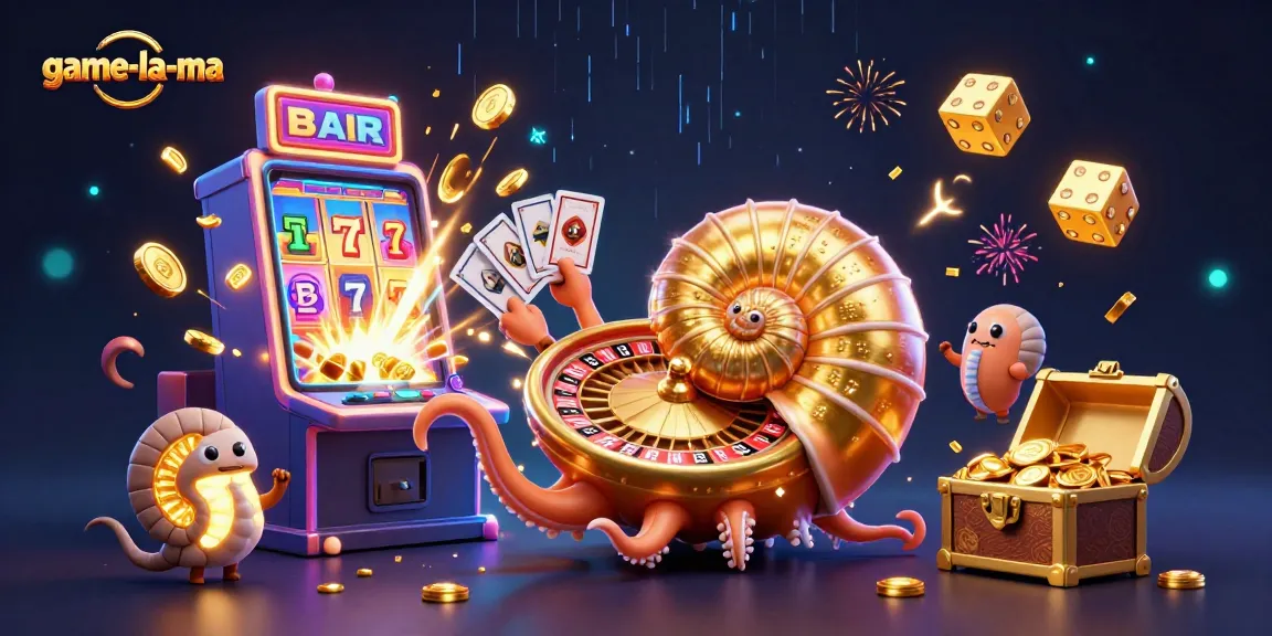 Engage with game-la-ma's vibrant casino scene featuring a nautilus roulette wheel and slot machine jackpot.
