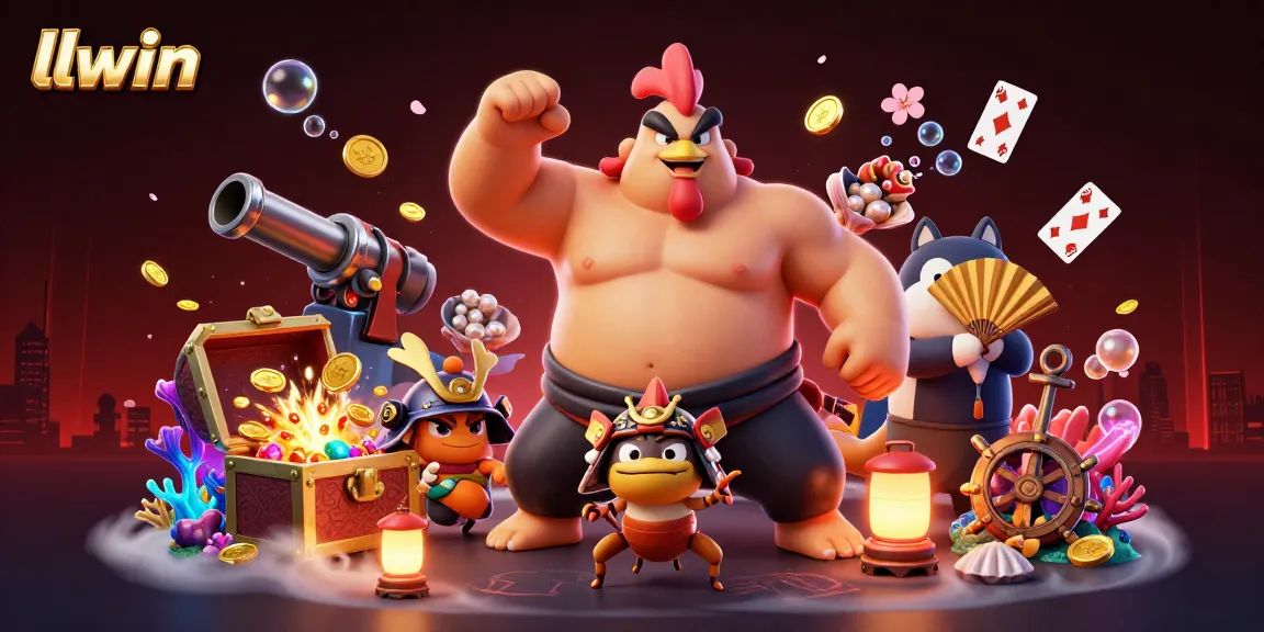 Experience llwin's vibrant casino world with a powerful sumo rooster, samurai cricket, and announcer.