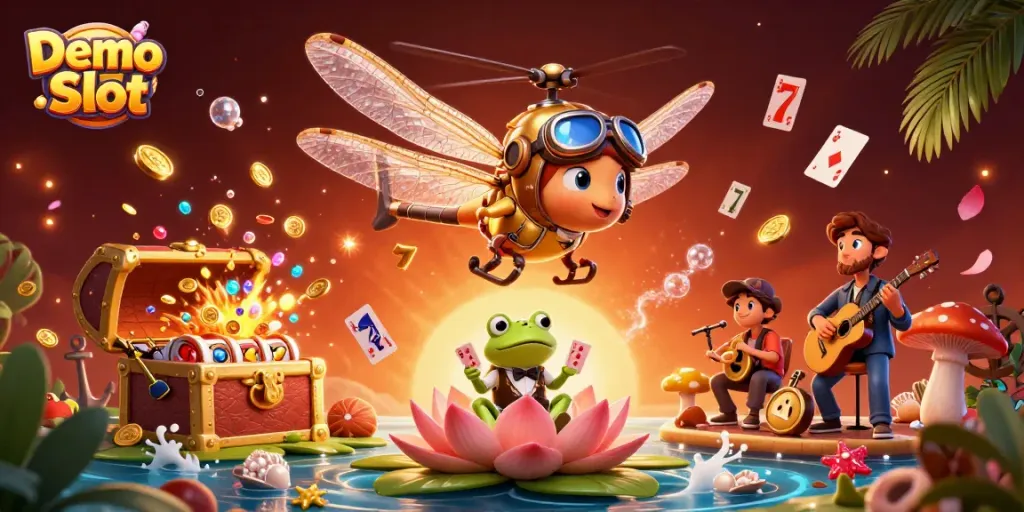 Experience the thrill of Demo Slot action with a vibrant 3D scene featuring unique casino elements and characters.