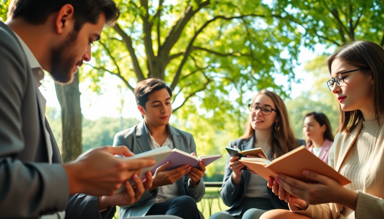 Engaged individuals reflecting on how to find my true Calling in a serene park setting.