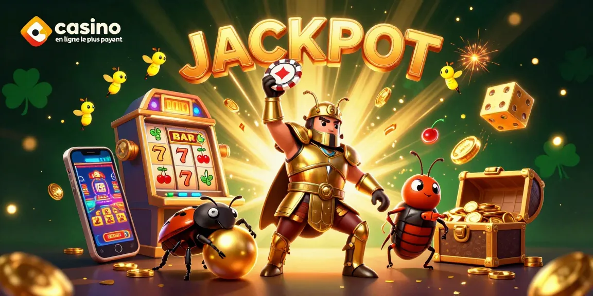 Jouez sur le casino en ligne le plus payant avec ce visuel vibrant et engageant d'un héros et ses gains.