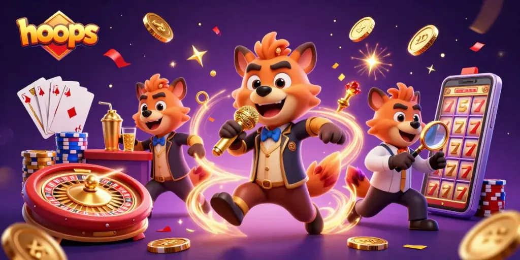 Jump into exciting hoops action in an animated casino scene featuring hyenas and winning elements.
