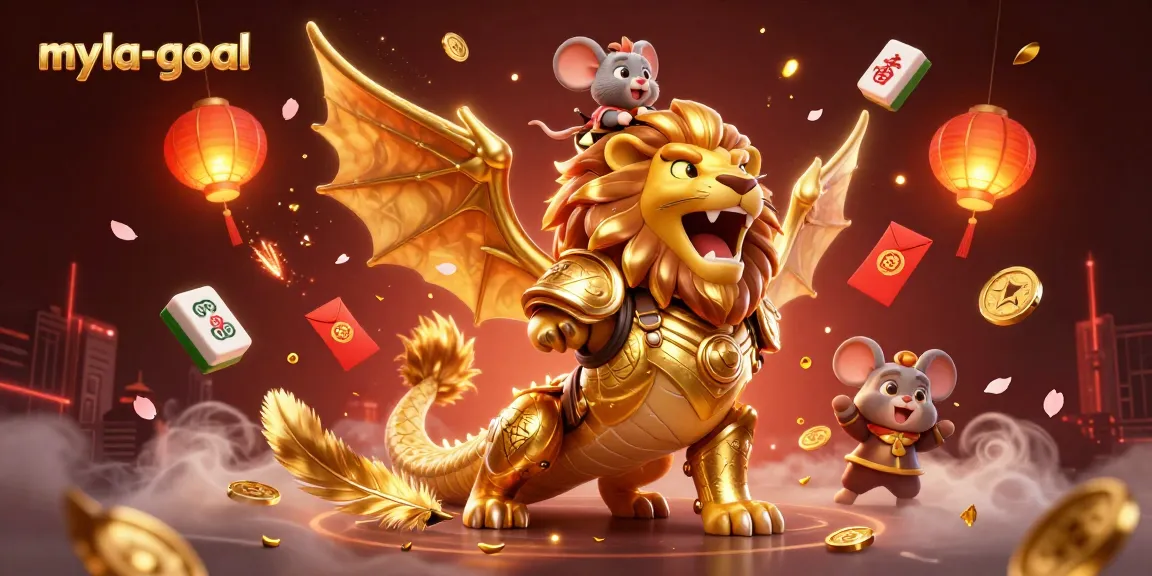 Engage in thrilling gameplay with myla-goal, featuring a vibrant chimera and golden casino elements.