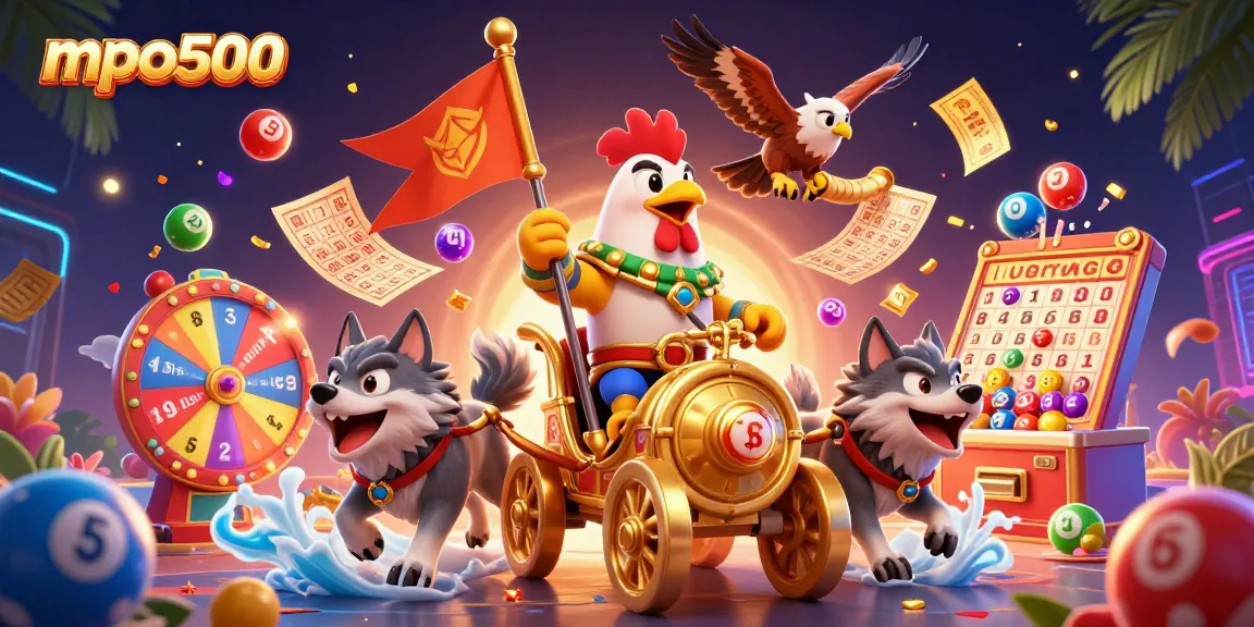 Experience winning with mpo500, featuring lively gaming elements in a vibrant 3D scene.