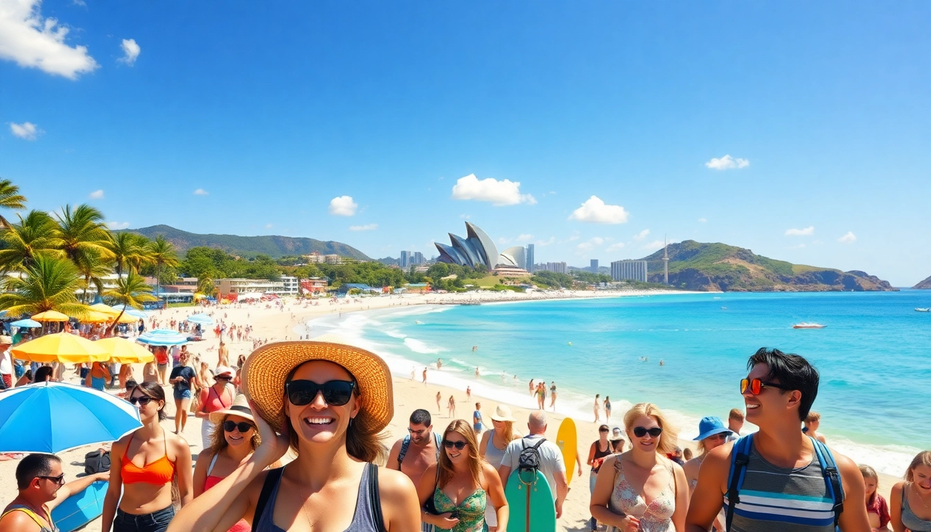Showcasing a vibrant scene by a beach in Australia, highlighting the destination marketing agency Australia