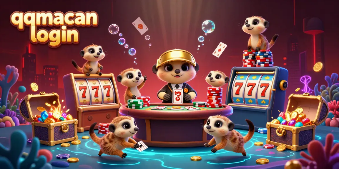Engage with the vibrant qqmacan login scene featuring meerkats in an exciting casino environment.