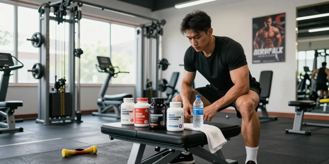 Akra Labs Steroidshop athlete preparing for workout with quality supplements in a vibrant fitness lab.