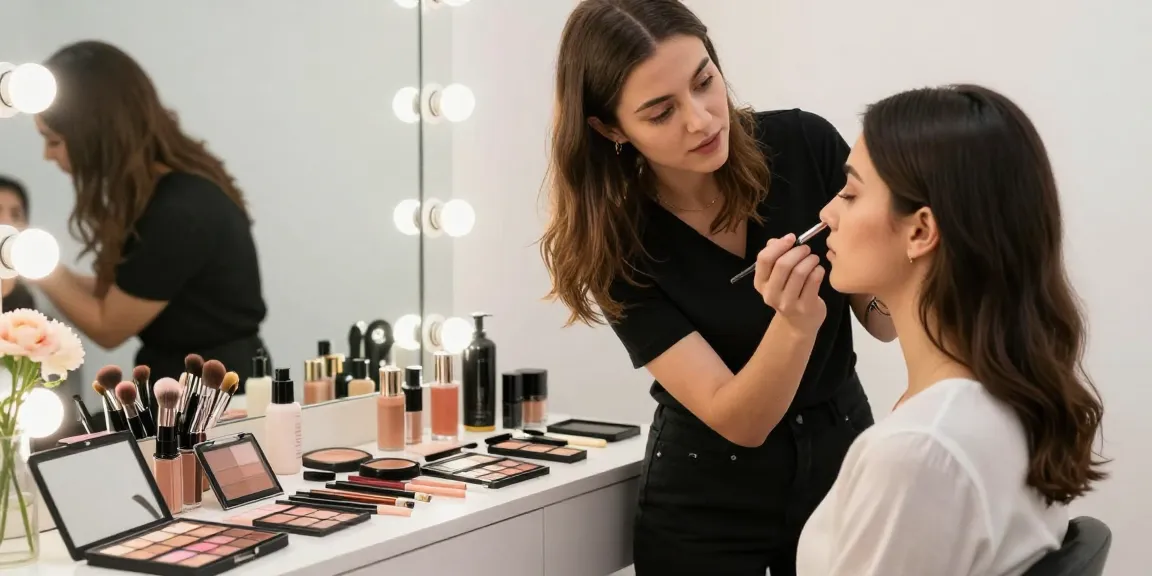 Trucco personalizzato in una consulenza unica con un esperto, prodotti di bellezza professionali e un'atmosfera elegante.