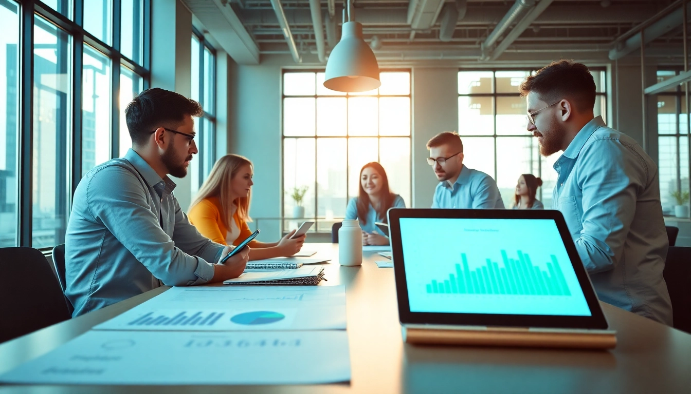 Shopify CRO experts analyzing data in a modern office for enhanced user experience.