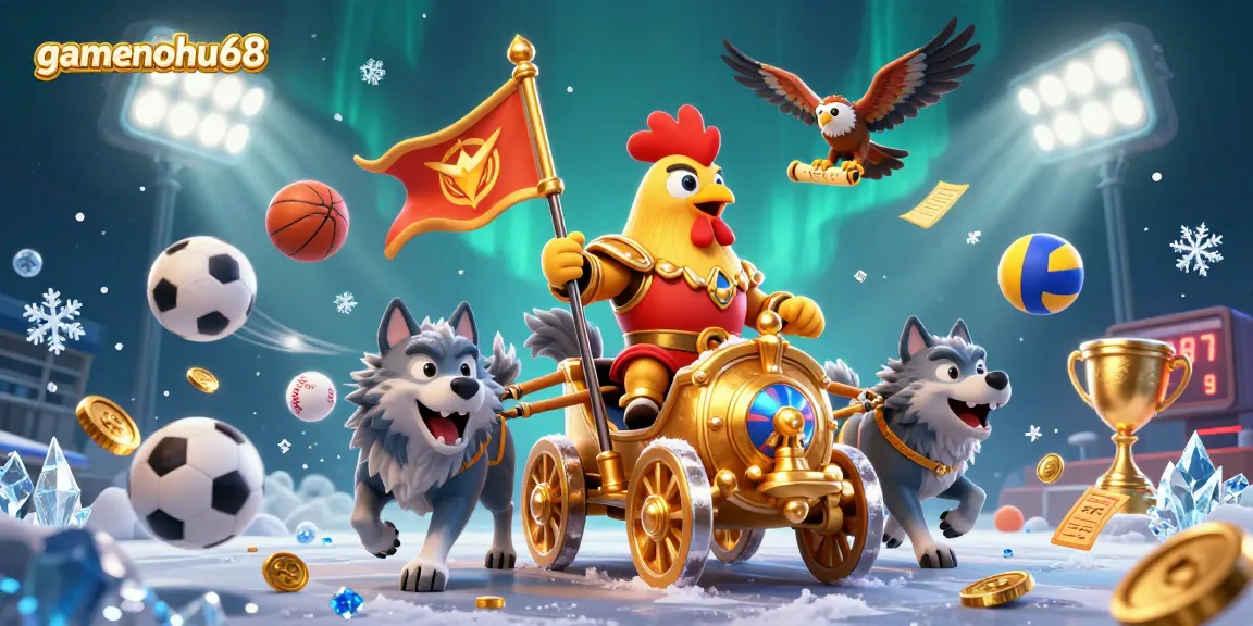 Bet on gamenohu68 in a vibrant casino scene with characters and sports elements!