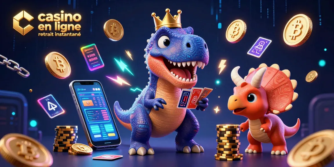 Visualisez le casino en ligne retrait instantané avec un T-Rex amusant et des éléments de jeu captivants.