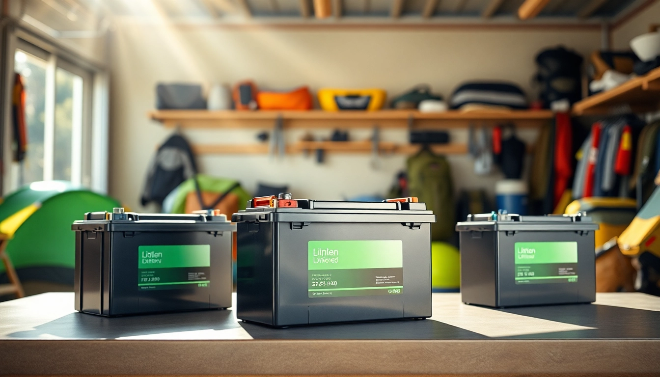 Showcase of high-performance lithium RV batteries emphasizing their modern design and efficiency.