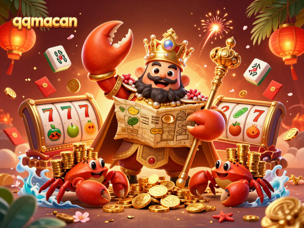 Experience thrilling gameplay with qqmacan’s golden crab emperor among vibrant slot reels and dynamic casino elements.