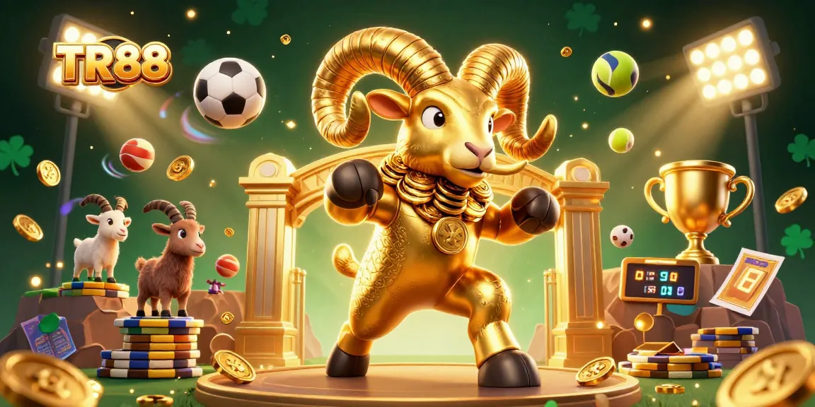 TR88 captivates gamblers with a dynamic scene featuring a golden ram charging through a sports betting arena.