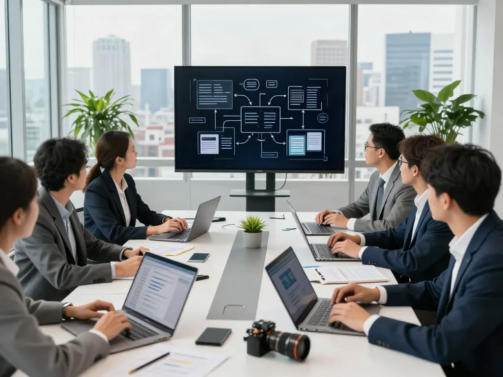 Business professionals discussing innovative ideas, highlighting such a good point in a meeting.