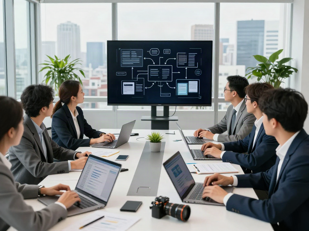 Business professionals discussing innovative ideas, highlighting such a good point in a meeting.