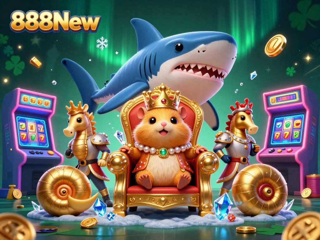 Play engaging casino games with 888New, featuring vibrant visuals from the 3D illustration, evoking excitement and fun.