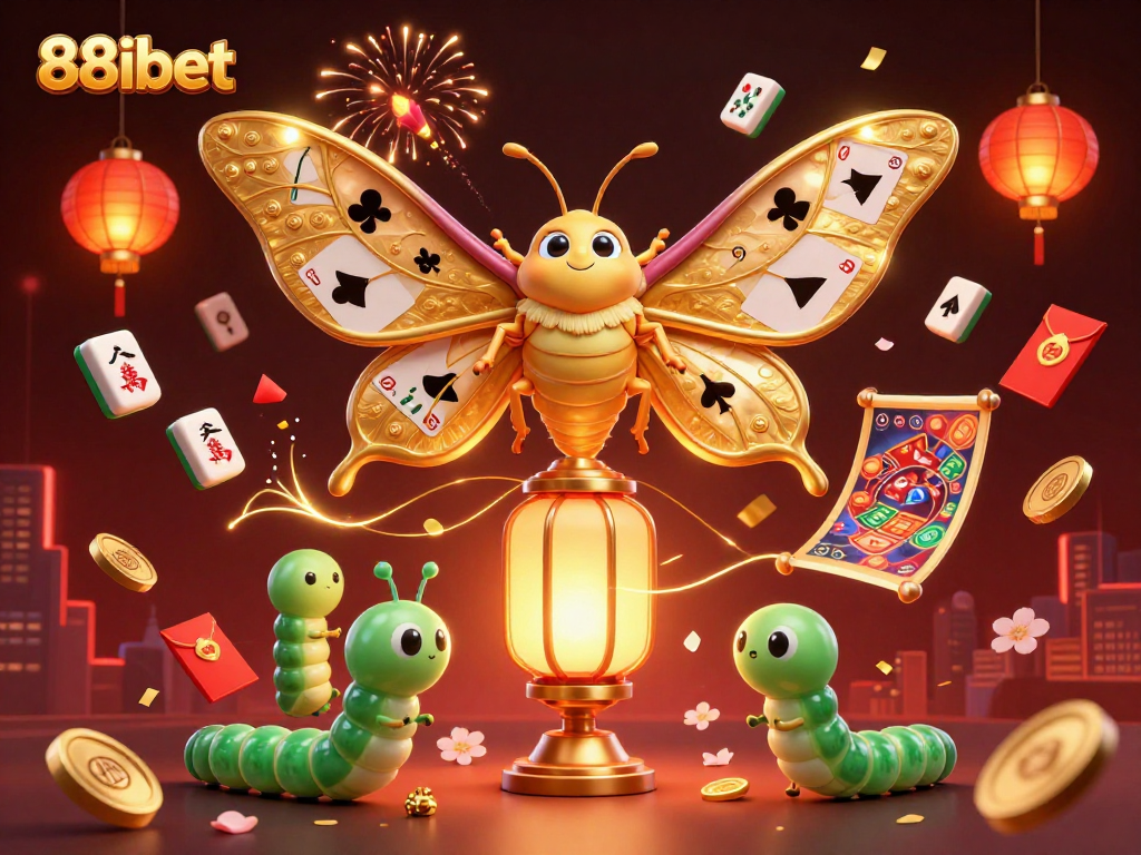 Experience the vibrant energy of 88ibet with a stunning 3D carnival scene featuring a golden moth and casino elements.