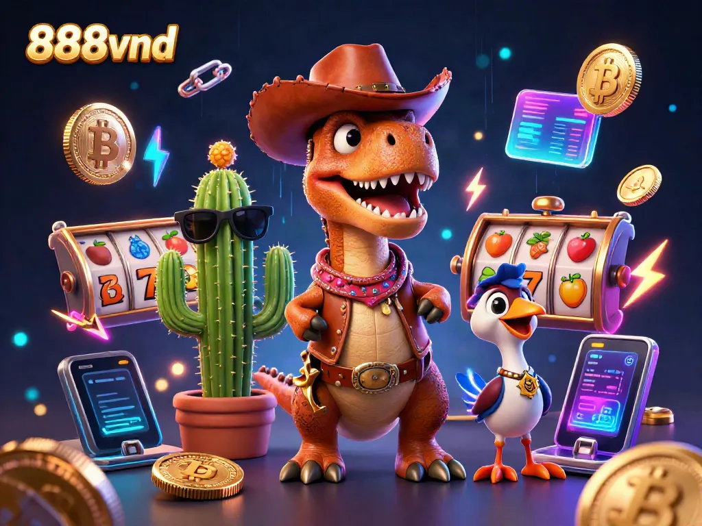 Spin the reels and win big with 888vnd at this engaging digital casino scene.