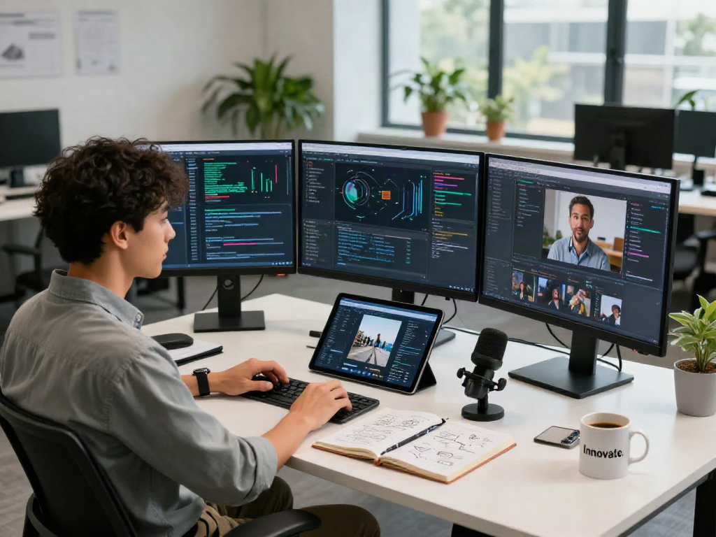 Data scientist conducting AI image detection analysis in a modern workspace.