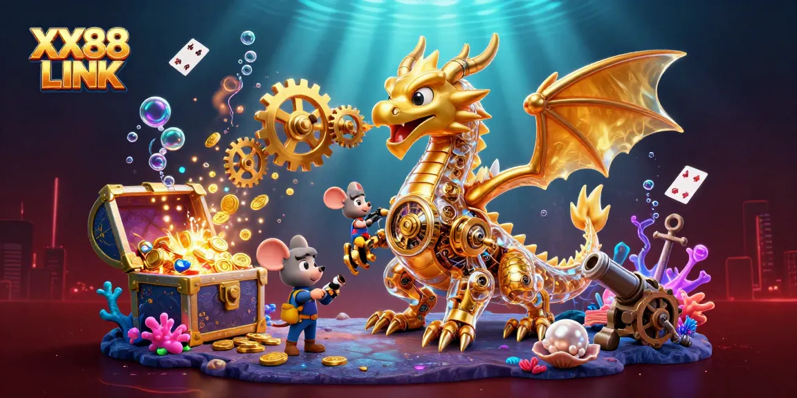 Win big with XX88 LINK in this vibrant casino adventure featuring a golden dragon and treasures.