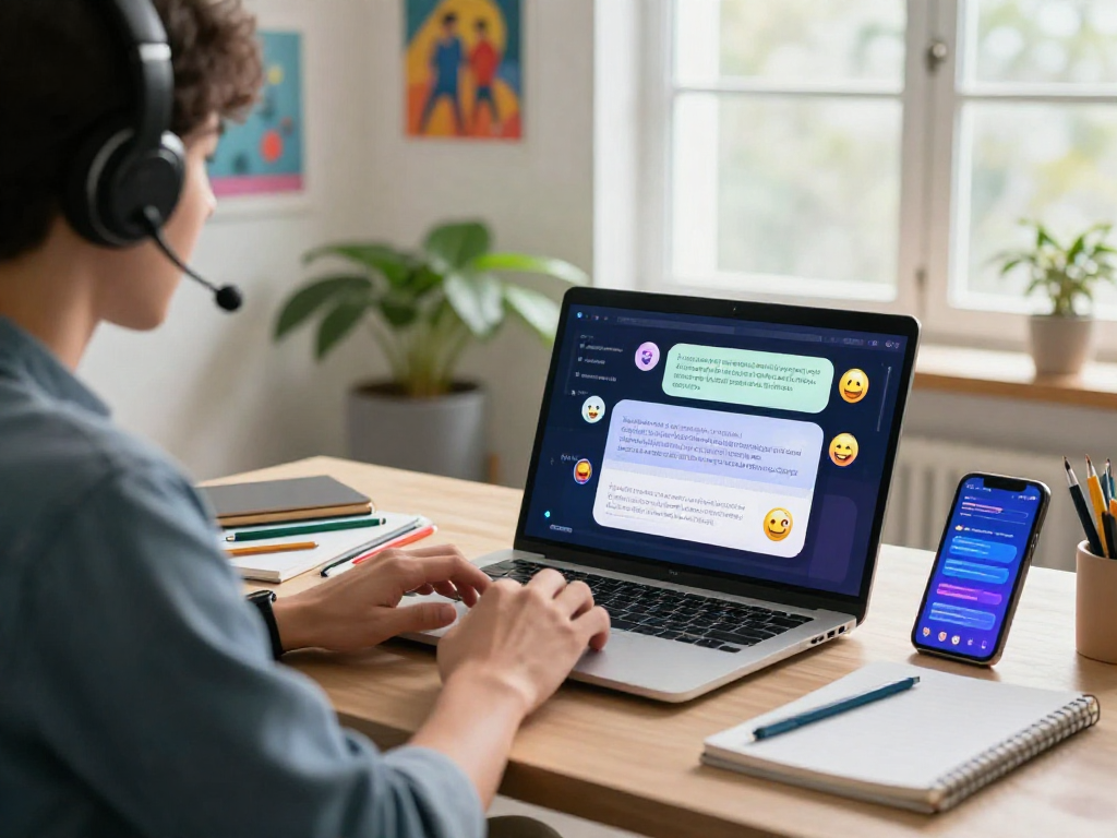 Engaging conversation with spicy chat AI in a modern workspace, showcasing vibrant visuals of interaction.